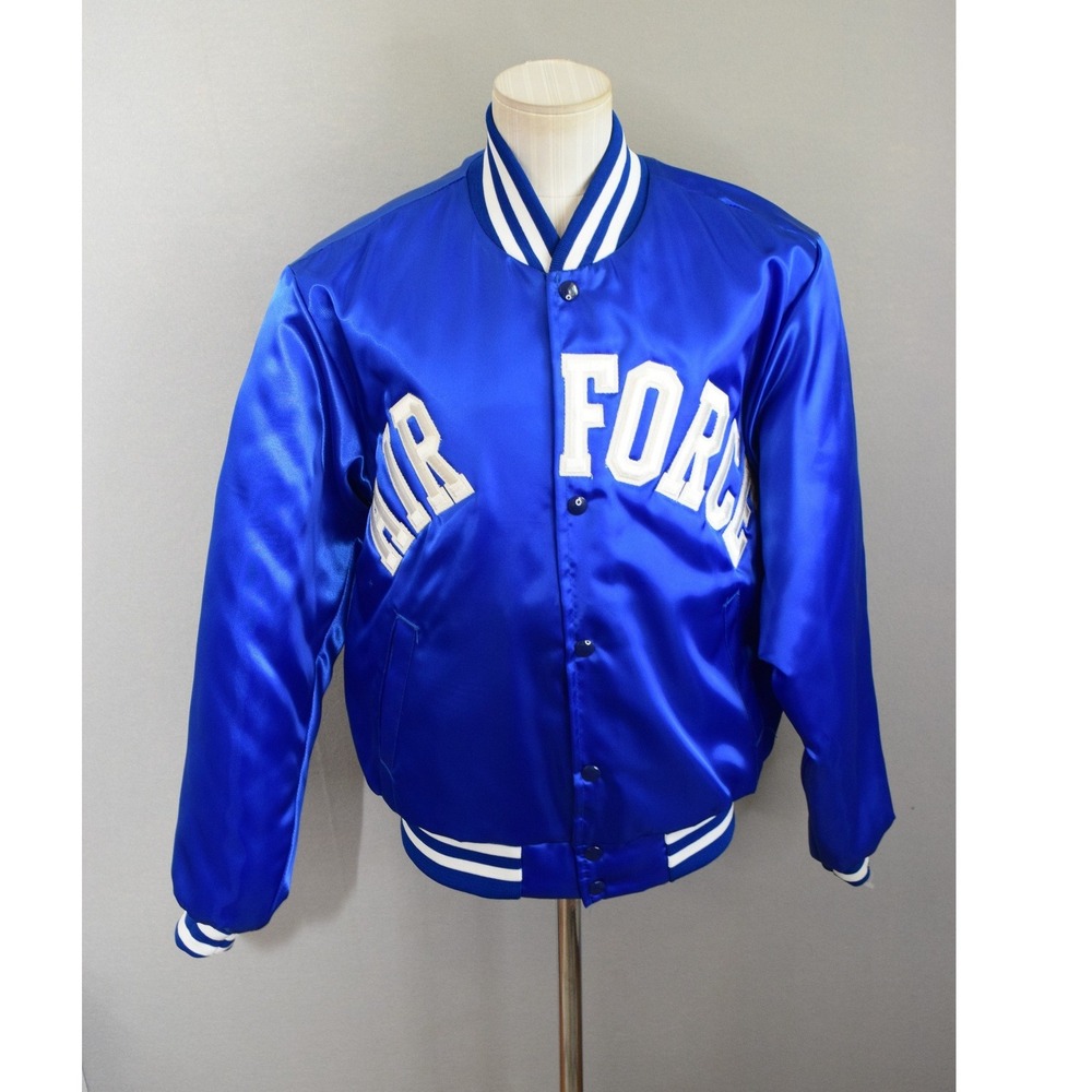 Swingster Varsity Jacket Medium Blue Satin Air Force Bomber Vintage Mens USA